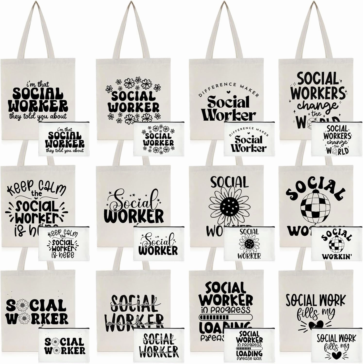 Paterr 24 Pcs Social Worker Bags with Handles Canvas Cosmetic Makeup Bags Appreciation Gifts Set