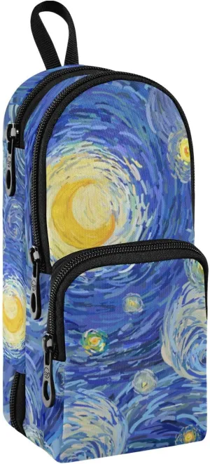 Pencil Case Big Capacity Oil Painting Starry Night Handheld Pencil Pouch Portable Large Storage Canvas Pencil Bag for Boys Girls Adults Students
