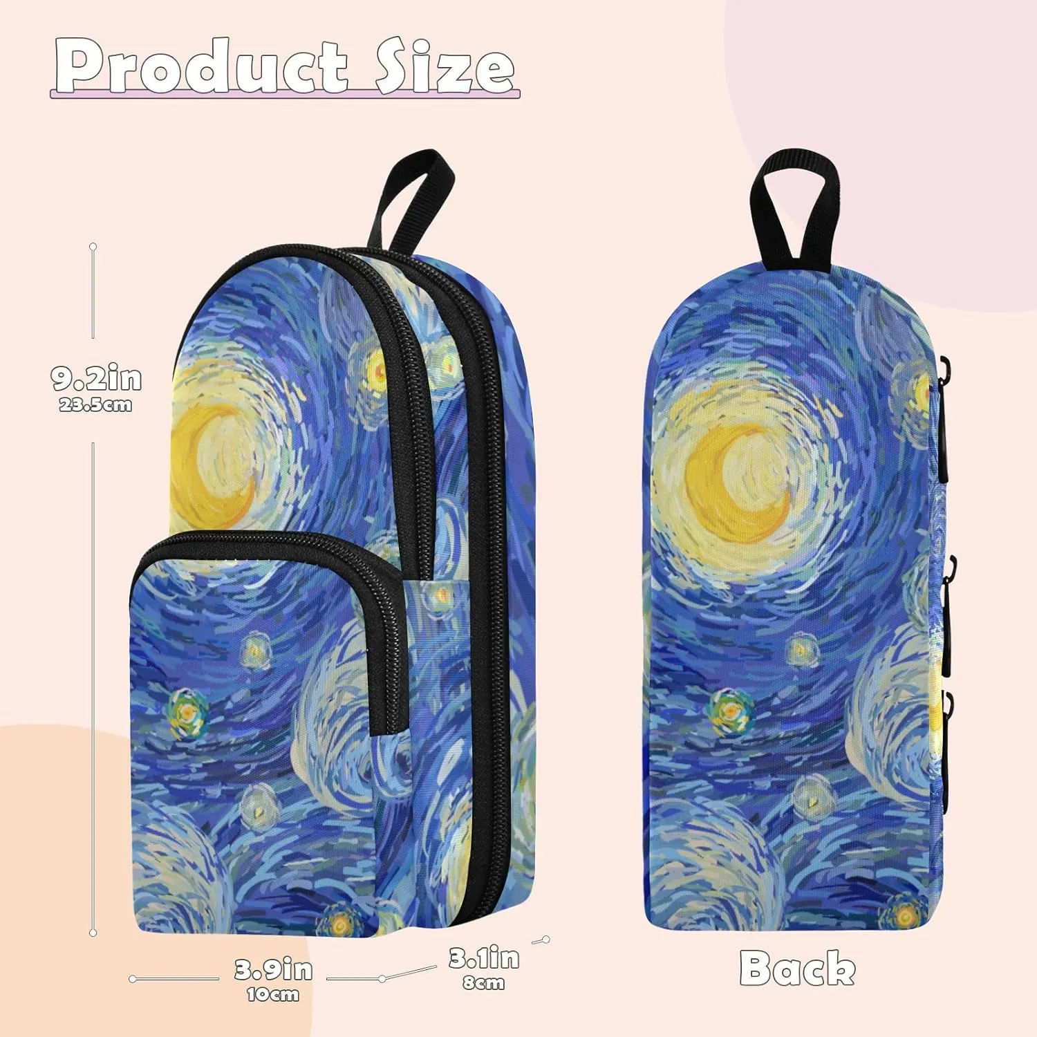 Pencil Case Big Capacity Oil Painting Starry Night Handheld Pencil Pouch Portable Large Storage Canvas Pencil Bag for Boys Girls Adults Students