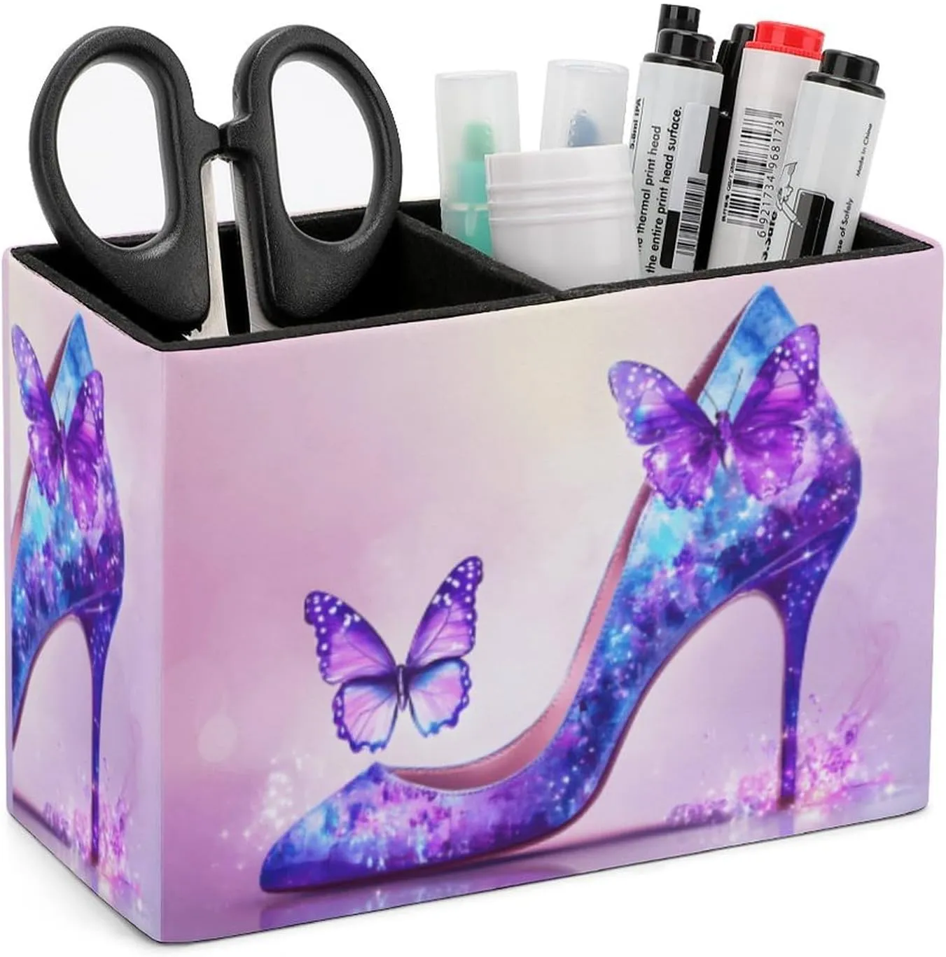 Pens Holder, Pencils Holder for Desk Organizer, High Heels Shoes Butterfly PU Leather Pencil Cups Desktop Stationery Storage Makeup Brush Holder Pens Organizer for Office Home