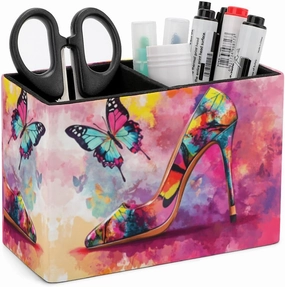 Pens Holder, Pencils Holder for Desk Organizer, Butterfly High Heels Shoes PU Leather Pencil Cups Desktop Stationery Storage Makeup Brush Holder Pens Organizer for Office Home