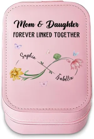 Personalized Forever Linked Together Makeup Bag With LED Mirror Leather, Custom Name Makeup Organizer Portable Jewelry Organizer Case Valentine's, Birthday, Christmas Gifts for Mother