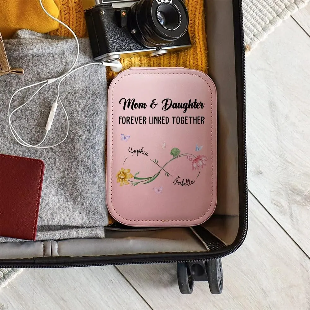 Personalized Forever Linked Together Makeup Bag With LED Mirror Leather, Custom Name Makeup Organizer Portable Jewelry Organizer Case Valentine's, Birthday, Christmas Gifts for Mother