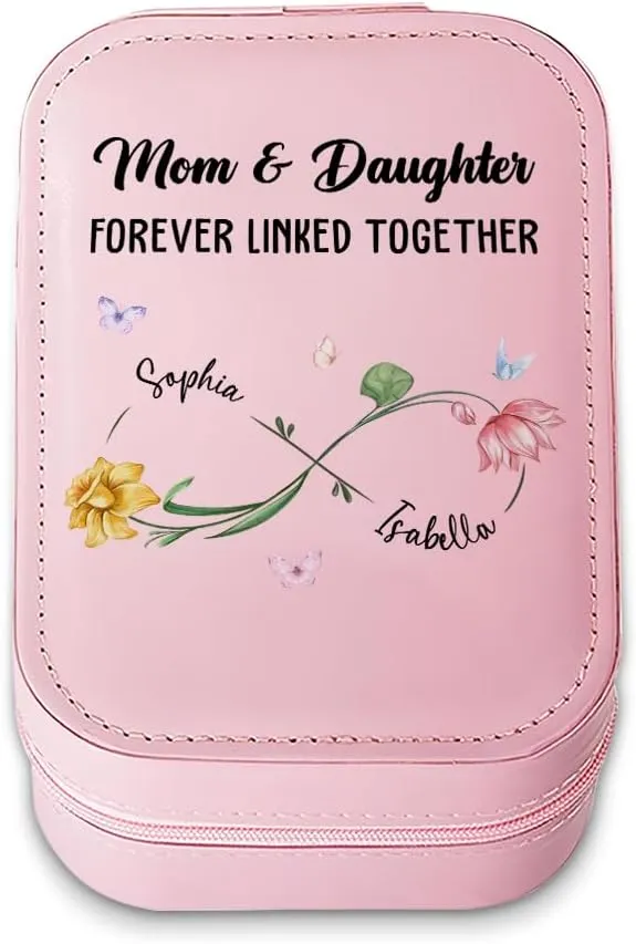 Personalized Forever Linked Together Makeup Bag With LED Mirror Leather, Custom Name Makeup Organizer Portable Jewelry Organizer Case Valentine's, Birthday, Christmas Gifts for Mother