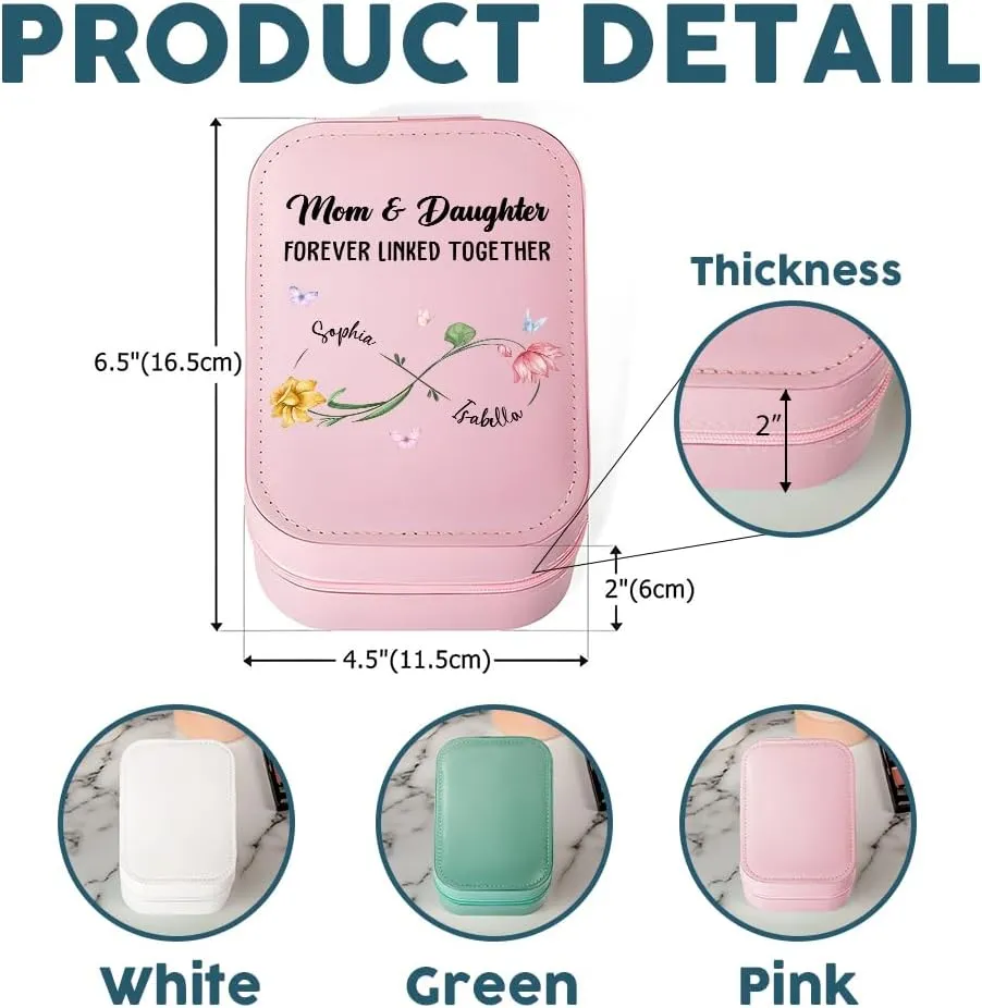Personalized Forever Linked Together Makeup Bag With LED Mirror Leather, Custom Name Makeup Organizer Portable Jewelry Organizer Case Valentine's, Birthday, Christmas Gifts for Mother