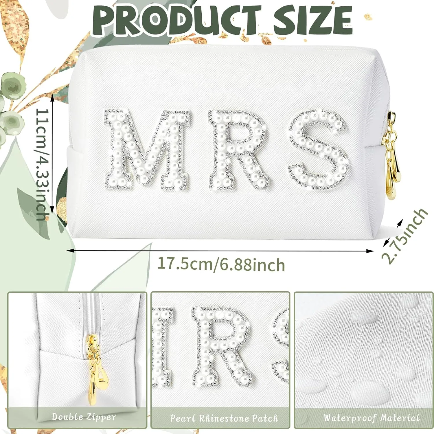 Personalized Initial Letter J Wedding Bride Slippers, Bride to Be Gifts, Bridal Shower Gifts, Bride Hair Clip MRS Makeup Bag
