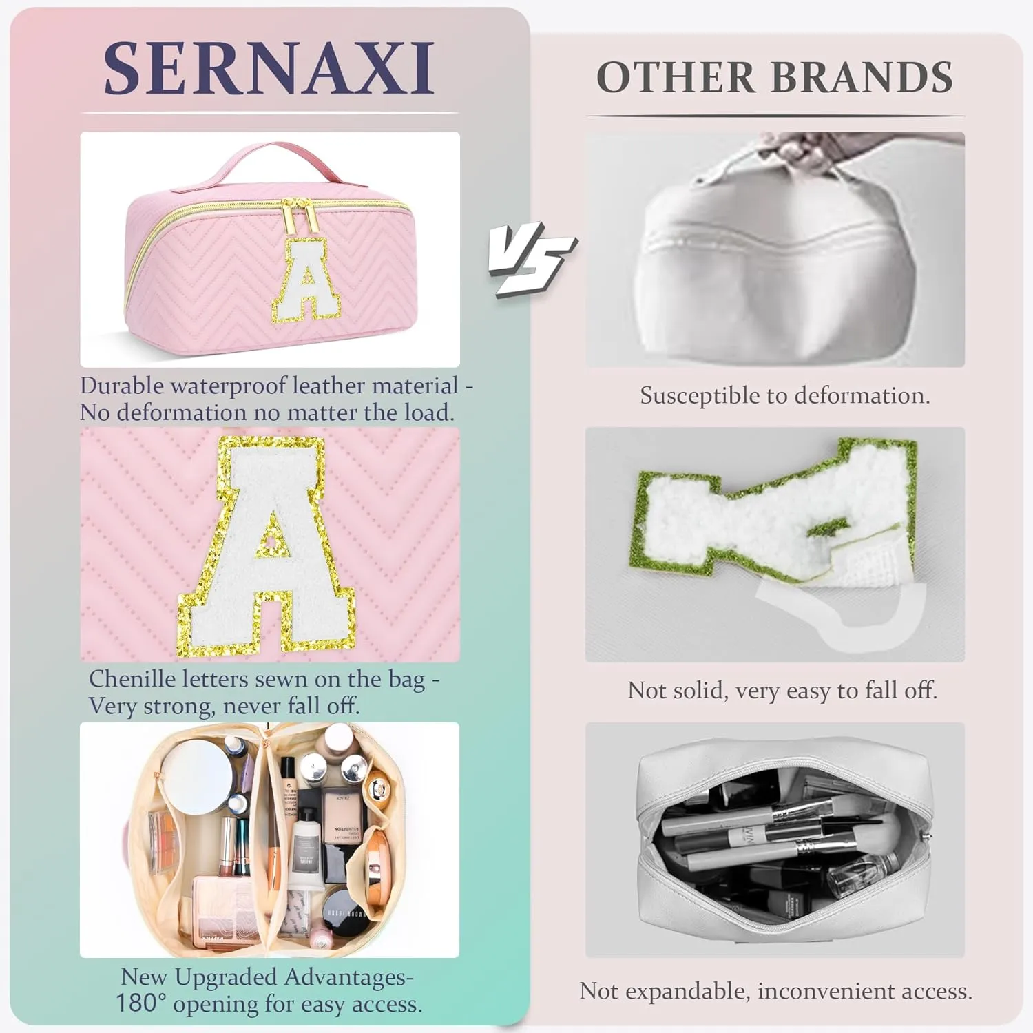 Personalized Initial Pink Makeup Bag | Trendy Large Capacity Cosmetic Bags Travel Toiletry Bag Teen Girls Women Girlfriend Teacher Gifts, Birthday Gifts Leather Waterproof Cute Makeup Bag Organizer C