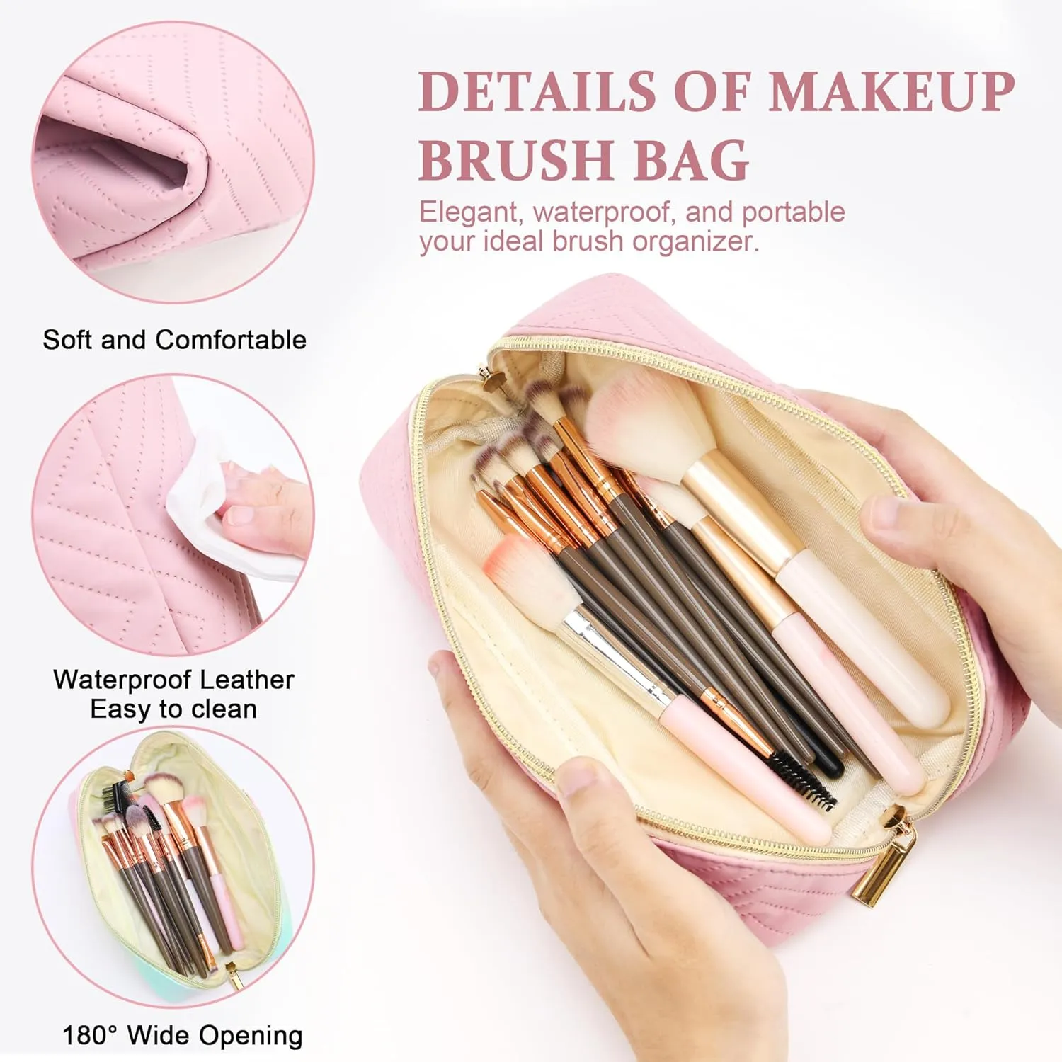 Personalized Initial Pink Makeup Bag | Trendy Large Capacity Cosmetic Bags Travel Toiletry Bag Teen Girls Women Girlfriend Teacher Gifts, Birthday Gifts Leather Waterproof Cute Makeup Bag Organizer C