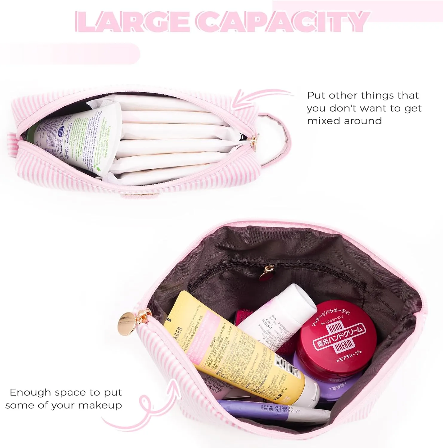 Personalized Makeup Bag for Women Girls - Fashion Cosmetic Bag Trendy Travel Toiletry Bag with Initials Letter - Teen Gifts - Pink,V
