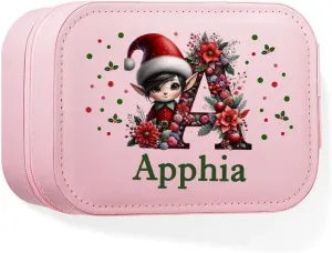 Personalized Portable Leather Jewelry Box with Name and LED Three-color Adjustable Makeup Mirror Travel Essential Birthday Gift for Women