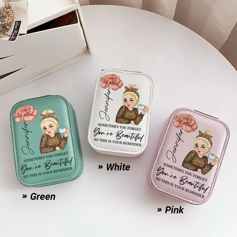Personalized Birth Month Flower Makeup Bag With LED Mirror Leather, Custom Name Makeup Organizer Portable Jewelry Organizer Case Valentine's, Birthday, Christmas Gifts for Women, Daughter, Mother