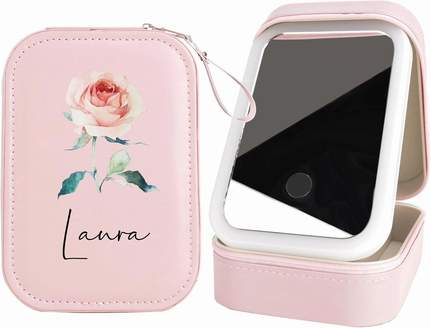 Personalized Custom Travel Case for Makeup Storage, Waterproof Leather Organizer With Led Mirror, Gifts for Her or Mom and Daughter