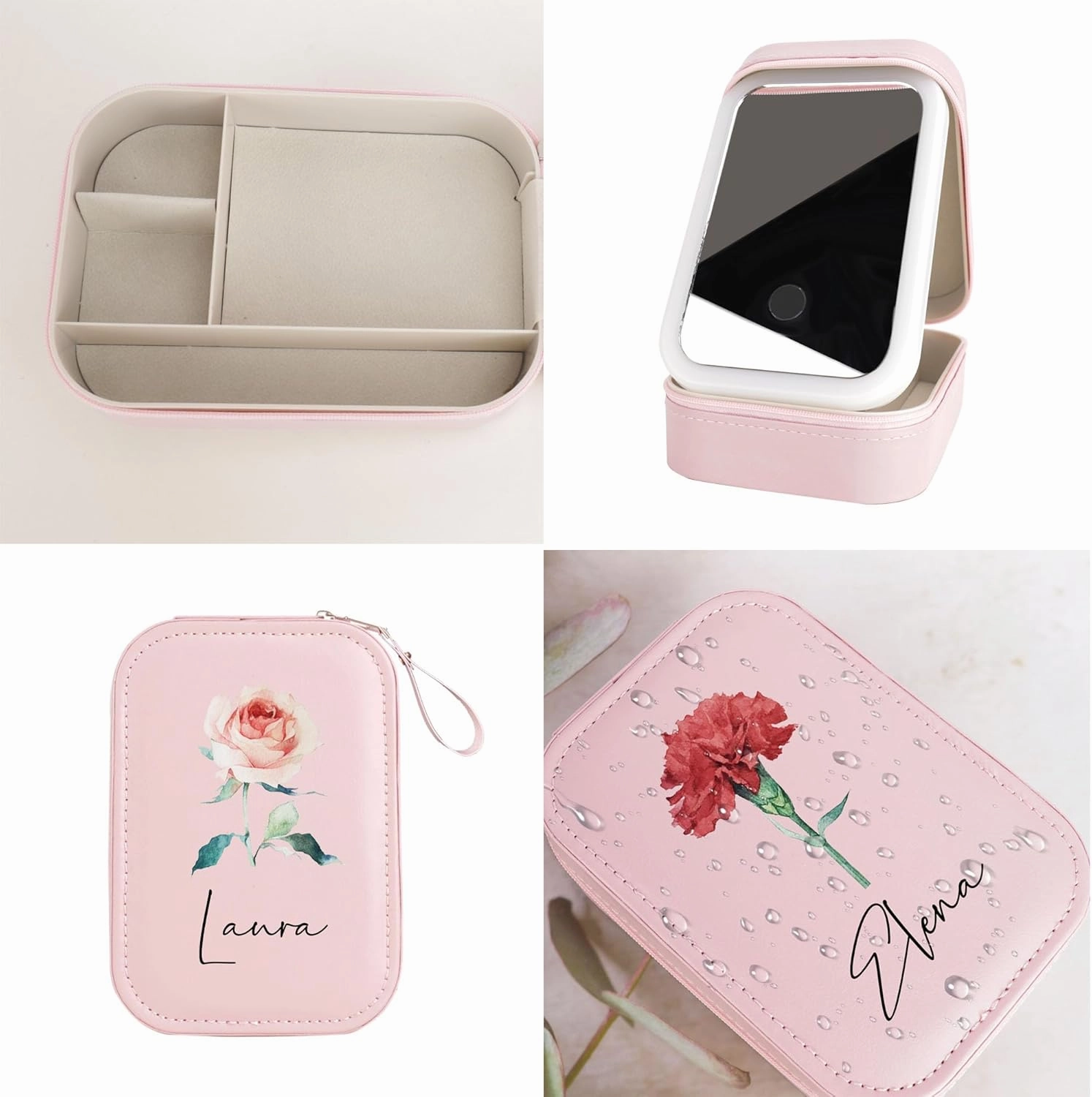 Personalized Custom Travel Case for Makeup Storage, Waterproof Leather Organizer With Led Mirror, Gifts for Her or Mom and Daughter