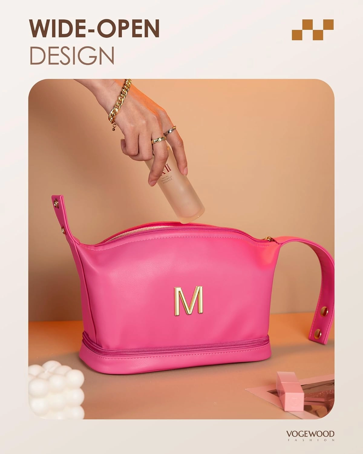 Personalized Teacher Gifts, Personalized Makeup Bag with Handle, Initial Double Layer Cosmetic Bag with Makeup Brush Organizer, Cute Cosmetic Pouch for Women, Gifts for Friends Female Mom