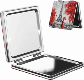 Peynir Paris Eiffel Tower Red Tree Women Handheld Makeup Mirror Portable Compact Mirror Folding Mini Cosmetic Mirror