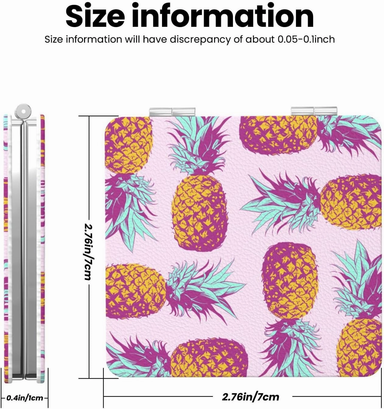 Peynir Pineapple Pink Women Handheld Makeup Mirror Portable Compact Mirror Folding Mini Cosmetic Mirror