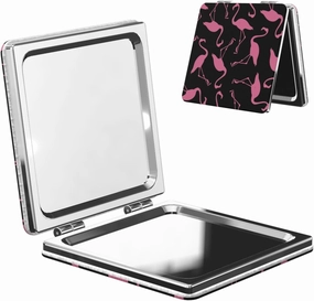 Pink Flamingo Black Women Small Makeup Mirror Portable Pocket Cosmetic Mirror for Travel