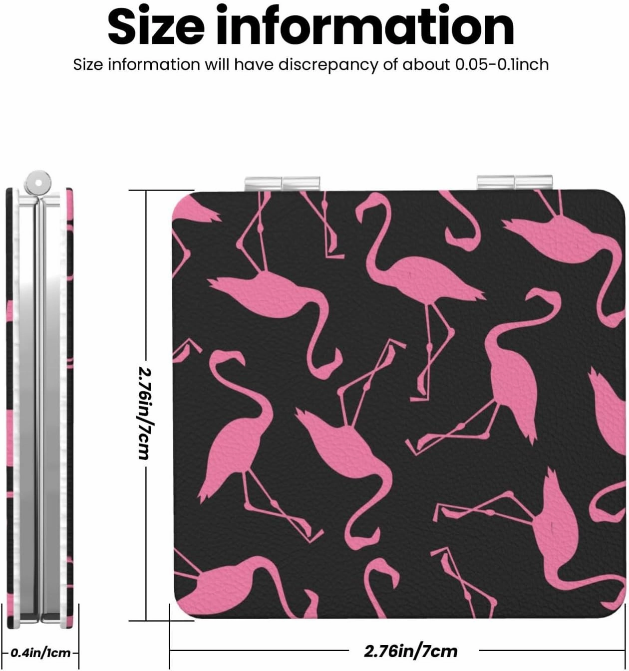 Pink Flamingo Black Women Small Makeup Mirror Portable Pocket Cosmetic Mirror for Travel