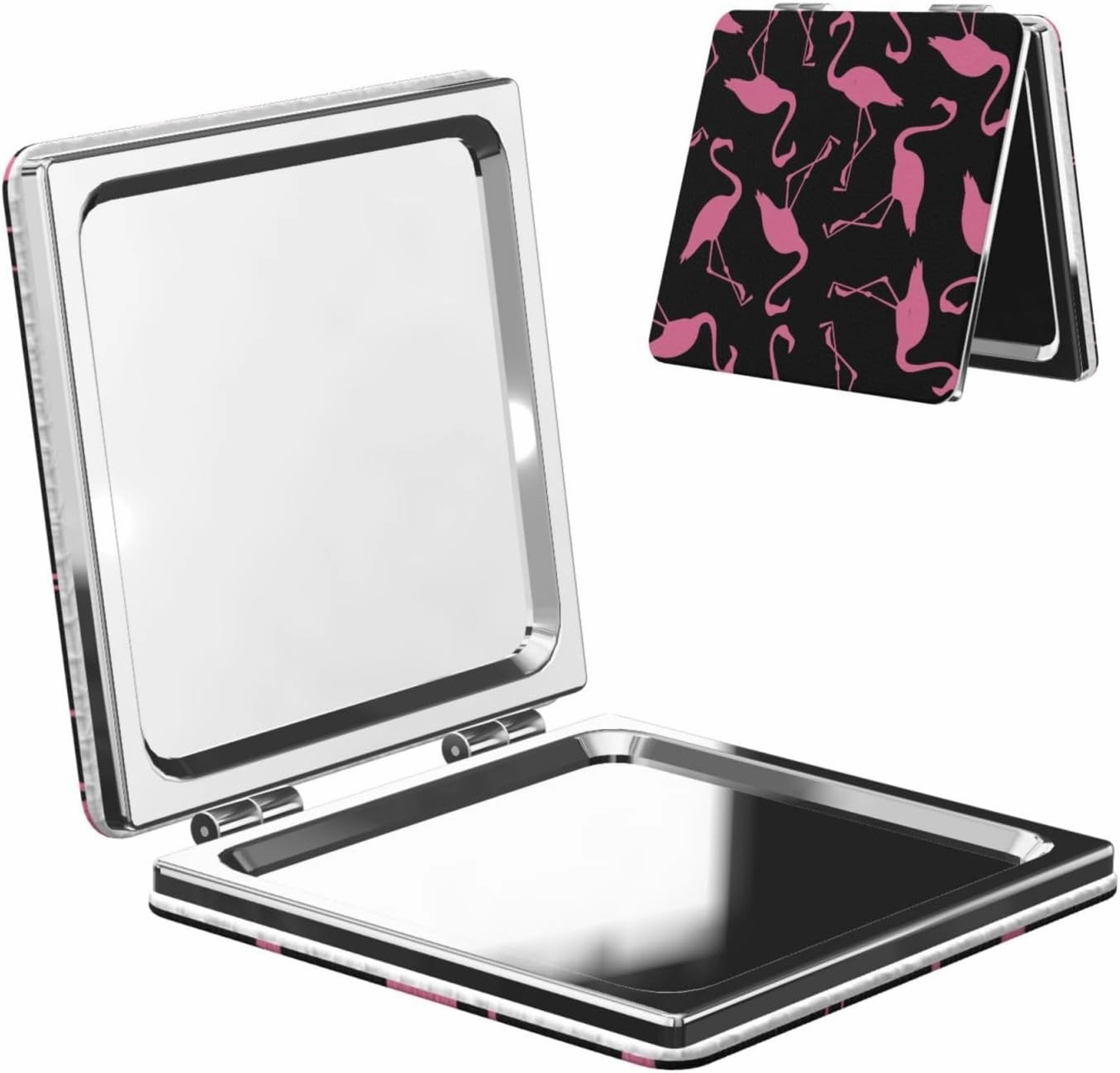 Pink Flamingo Black Women Small Makeup Mirror Portable Pocket Cosmetic Mirror for Travel