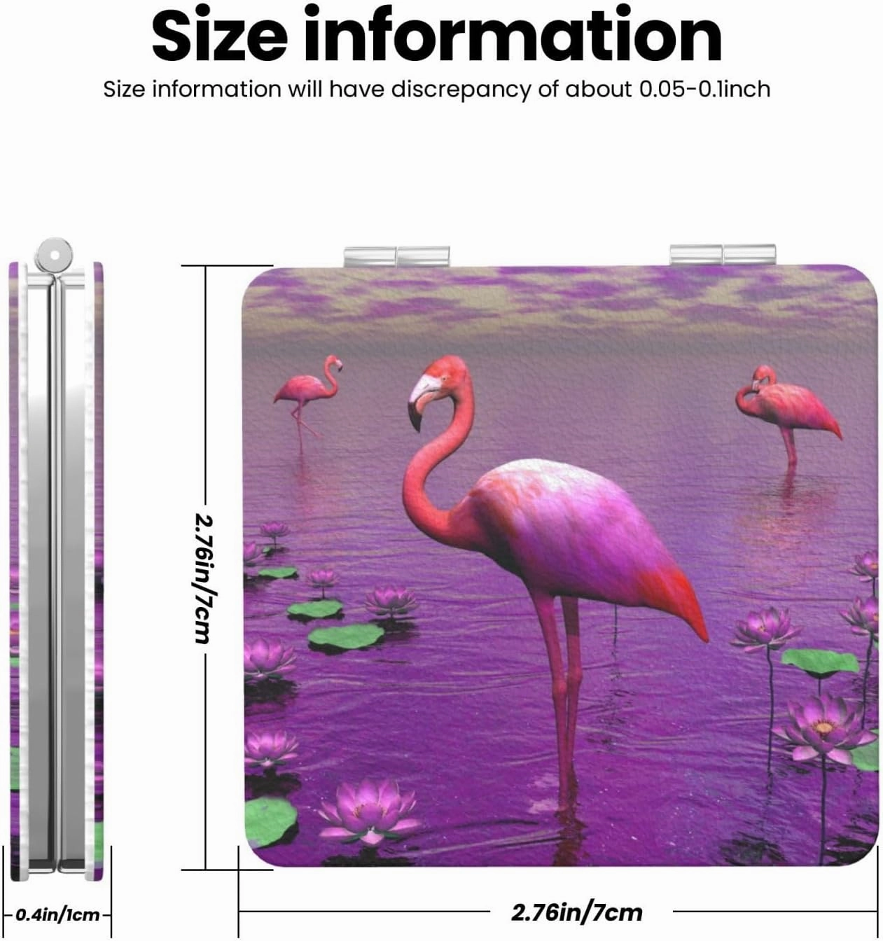 Pink Flamingos Among Water Lilies Women Small Pocket Makeup Mirror Compact Portable Folding Handheld Makeup Mirror