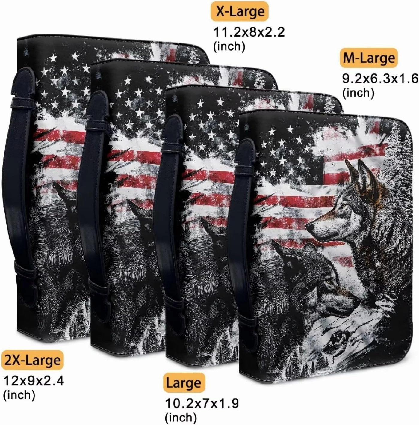 Poceacles American Flag Wolf Print Bible Cover for Women Men Bible Study Bag Bible Protective Large Size Bible Carrying Case Carrier Tote Bag Bible Hand Bag Bible Accessories, M