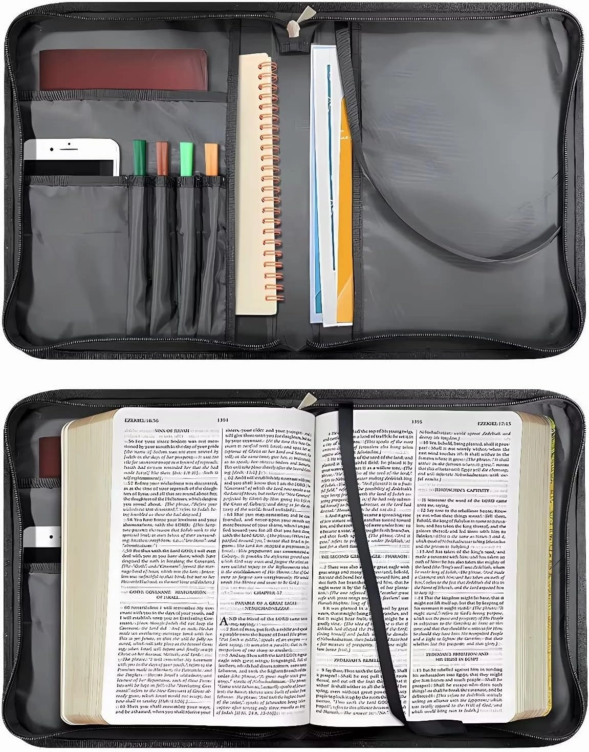 Poceacles American Flag Wolf Print Bible Cover for Women Men Bible Study Bag Bible Protective Large Size Bible Carrying Case Carrier Tote Bag Bible Hand Bag Bible Accessories, M