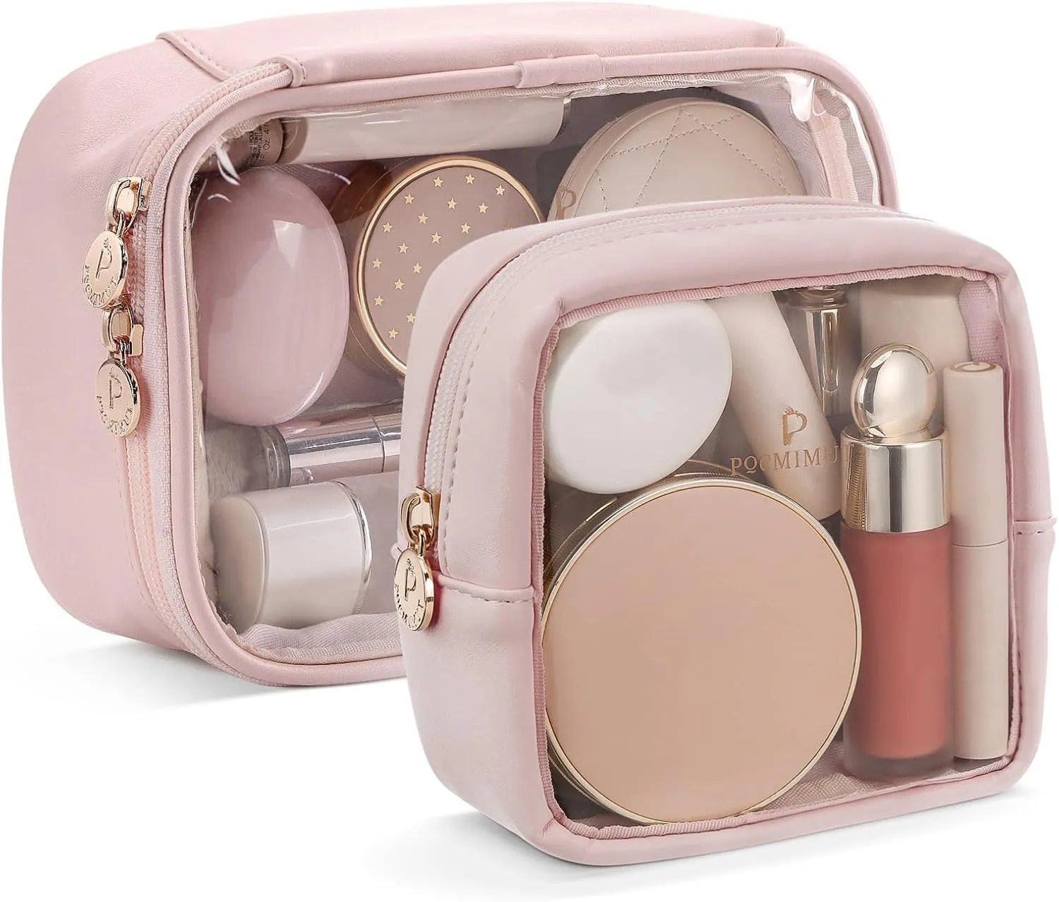 Pocmimut Mini Makeup Bag with Small Cosmetic Bag Travel Essentials Organizers,TSA Approved Toiletry Bag Makeup Pouch Clear Cosmetic Bags for Women,Pink