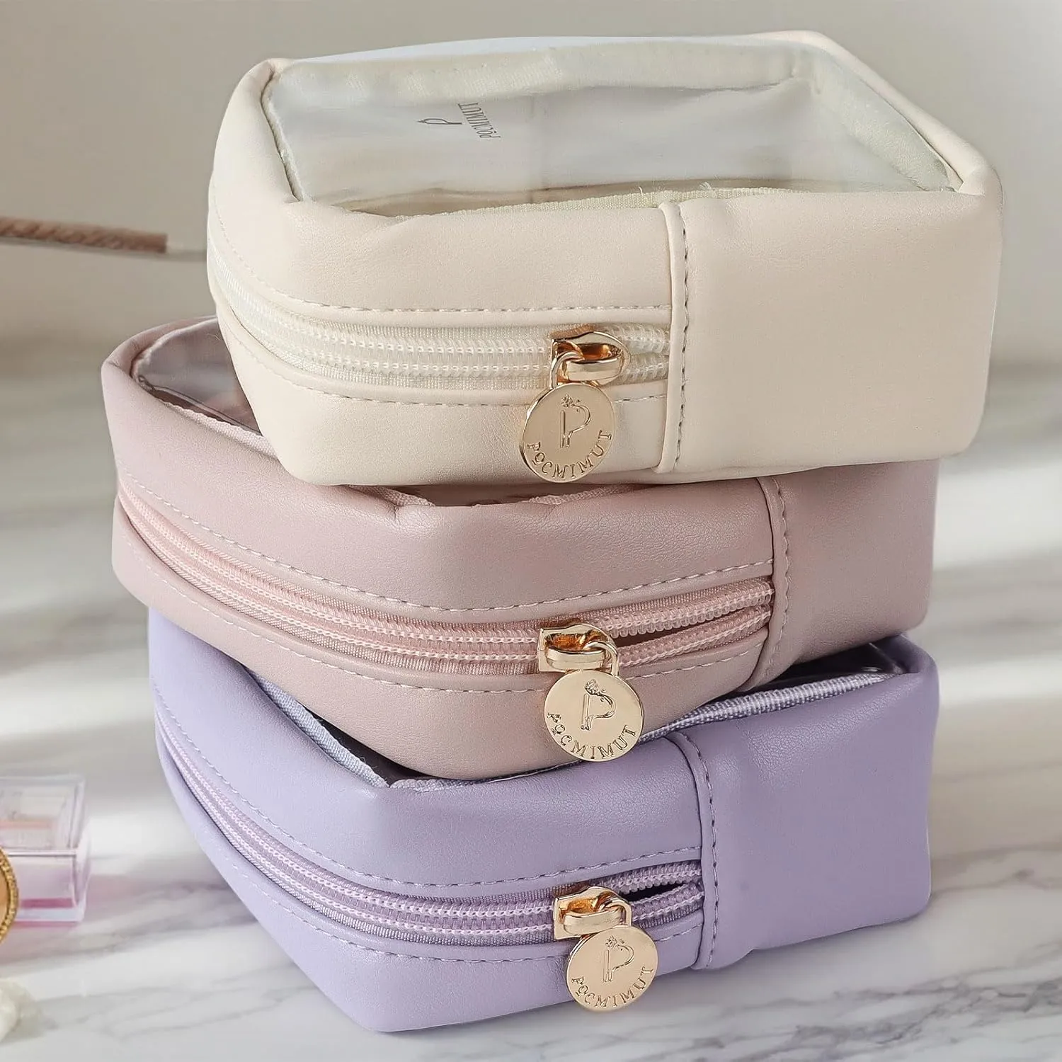 Pocmimut Mini Makeup Bag with Small Cosmetic Bag Travel Essentials Organizers,TSA Approved Toiletry Bag Makeup Pouch Clear Cosmetic Bags for Women,Pink