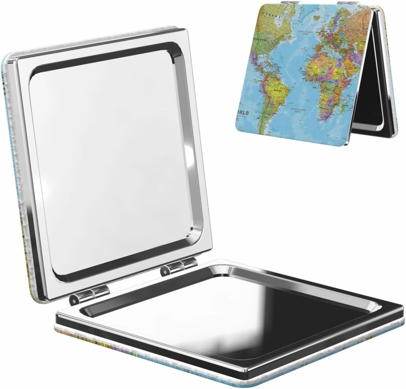 Political World Map Women Small Makeup Mirror Compact Handheld Cosmetic Mirror for Purse Pocket