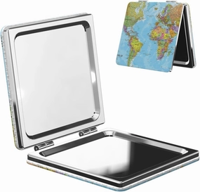 Political World Map Women Small Makeup Mirror Compact Handheld Cosmetic Mirror for Purse Pocket