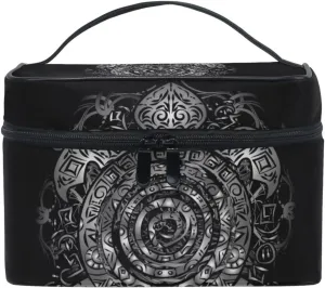 Polynesian Silver Tribal Sea Turtle Tattoo on Black Toned Maori Beauty Cosmetic with Zipper Brush Portable Storage Bag, Fashion printing Toiletry, Durable Travel Organizer Tote Unisex Gifts