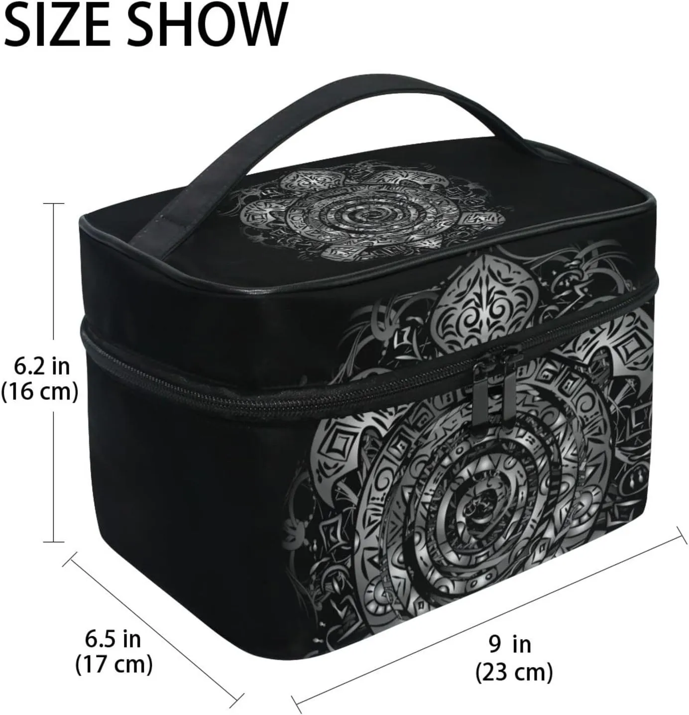 Polynesian Silver Tribal Sea Turtle Tattoo on Black Toned Maori Beauty Cosmetic with Zipper Brush Portable Storage Bag, Fashion printing Toiletry, Durable Travel Organizer Tote Unisex Gifts
