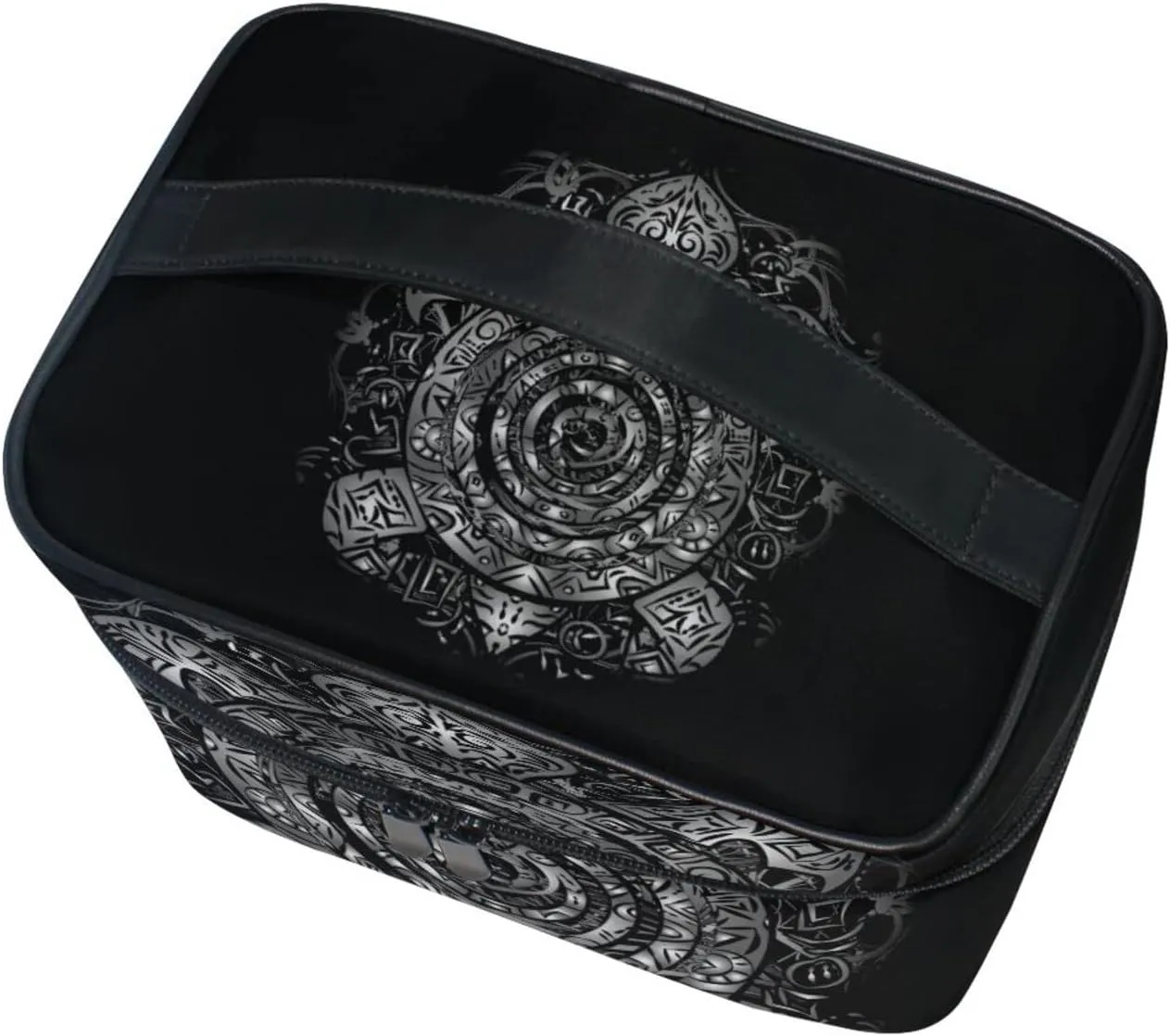 Polynesian Silver Tribal Sea Turtle Tattoo on Black Toned Maori Beauty Cosmetic with Zipper Brush Portable Storage Bag, Fashion printing Toiletry, Durable Travel Organizer Tote Unisex Gifts