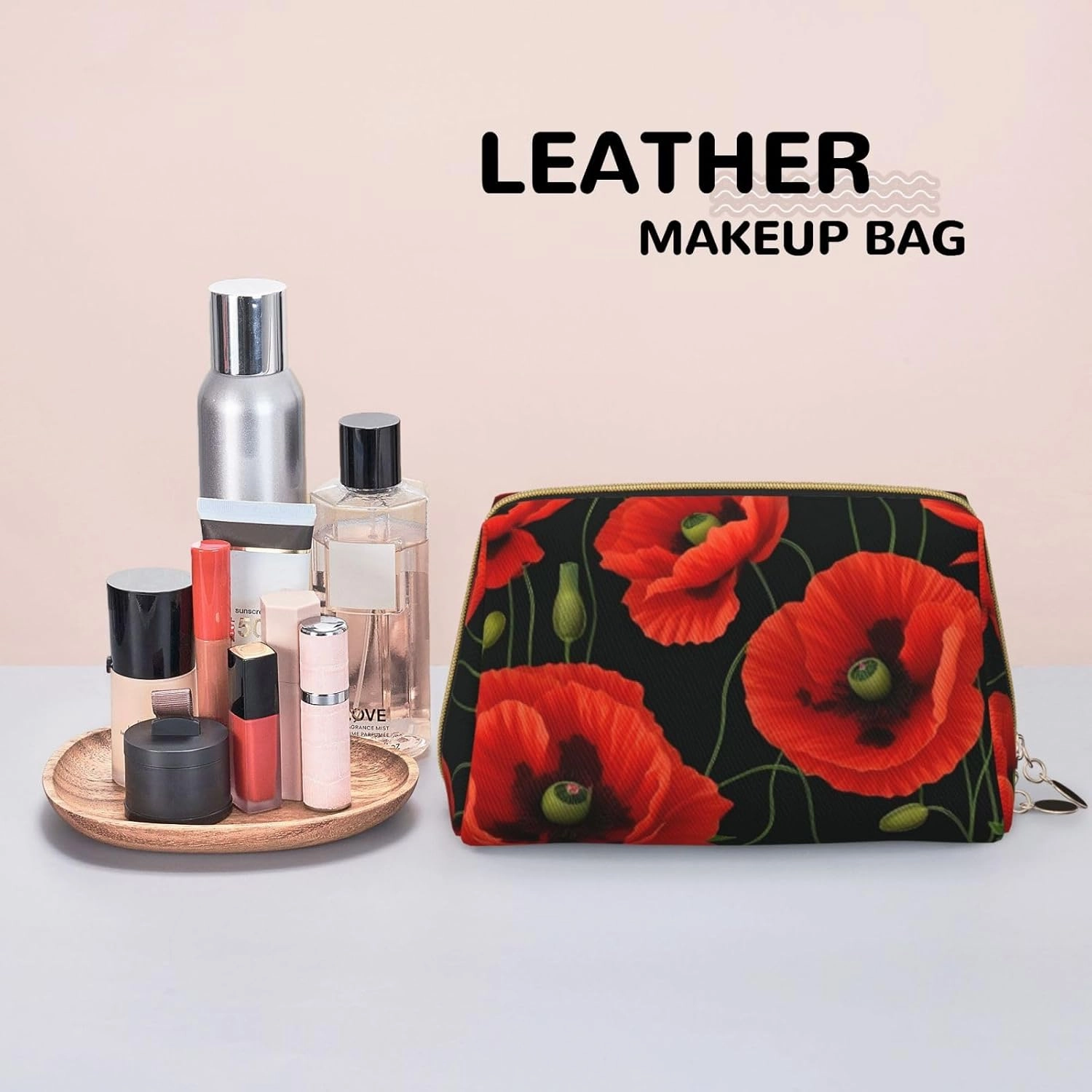 Poppy Flowers Toiletry Pouch, Travel-Friendly Makeup Organizer For Makeup Brushes, Lipsticks