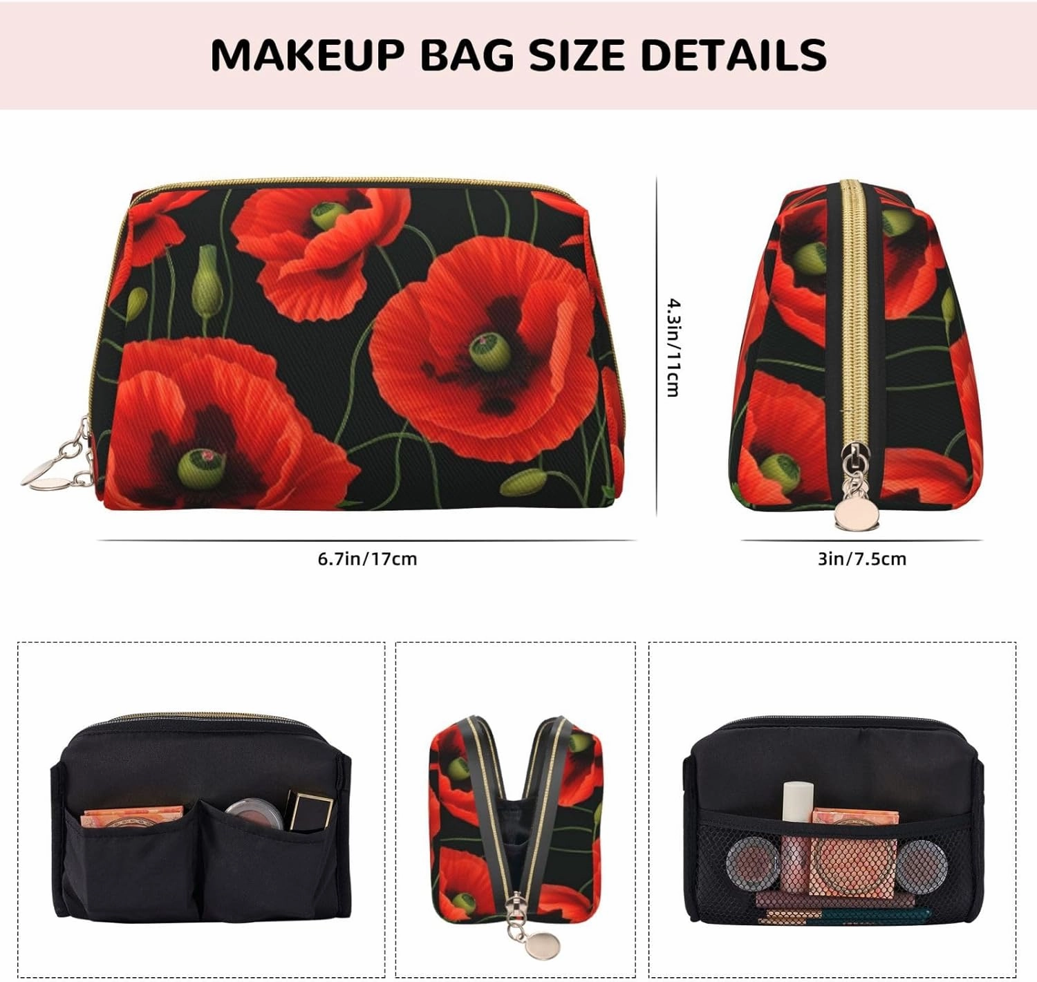 Poppy Flowers Toiletry Pouch, Travel-Friendly Makeup Organizer For Makeup Brushes, Lipsticks