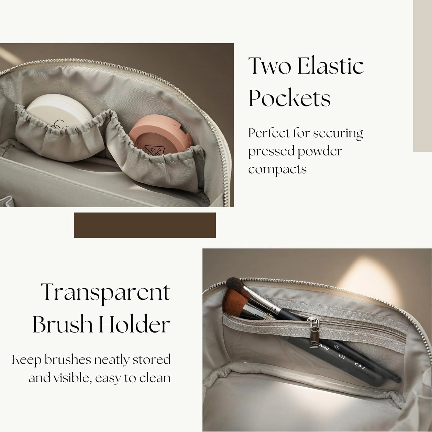 Popvibe Open Flat Makeup Bag Travel Cosmetic Case for Women, Large Capacity Toiletry Travel Bag with Zipper, Portable Aesthetic Floral Make Up Organizer Pouch for Toiletries, Makeup Brush Camel Medium