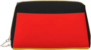 Portable Leather Makeup Bag for Women - Travel Cosmetic Organizer, Large germany flag Print Makeup Pouch