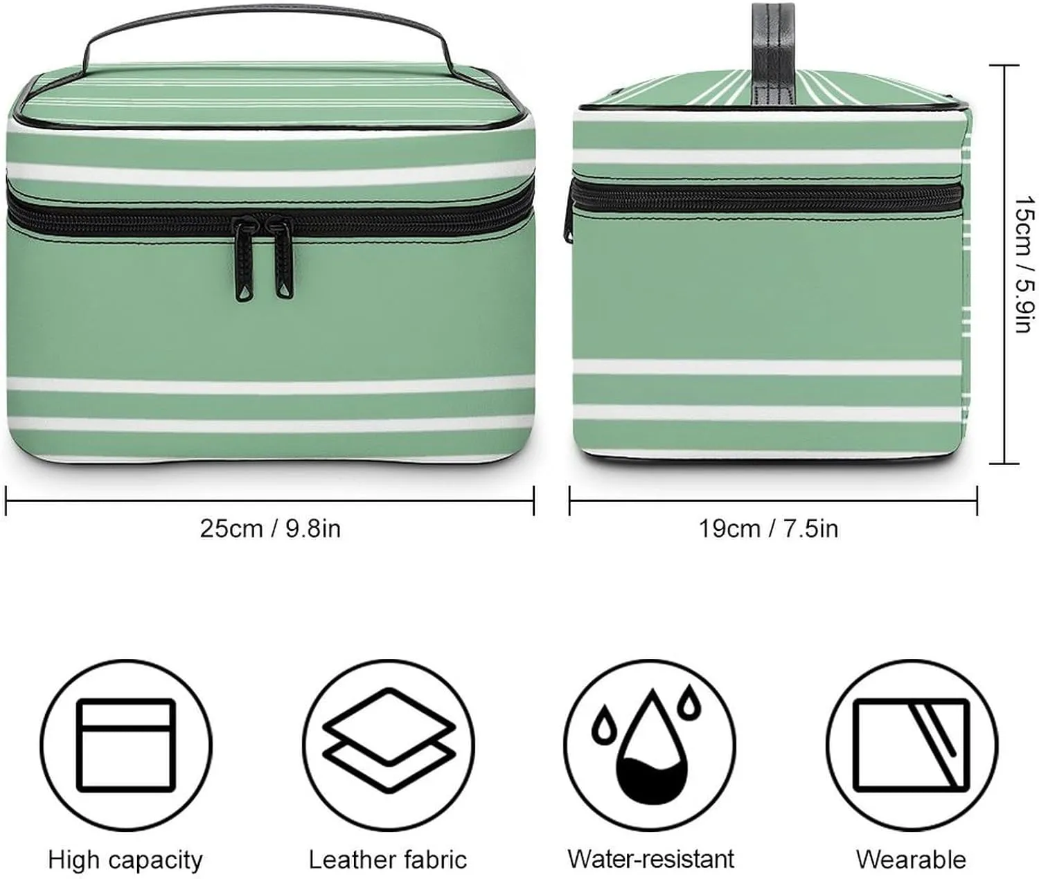 Portable Make Bag, Green Stripes Cosmetic Case Portable Cosmetic Portable Organizer for Men & Women