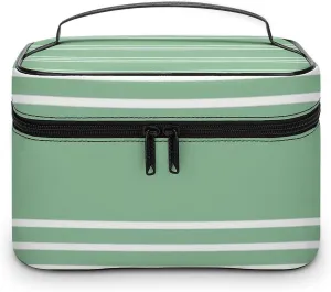 Portable Make Bag, Green Stripes Cosmetic Case Portable Cosmetic Portable Organizer for Men & Women