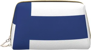 Portable Makeup Bag, Travel Organizer with Zipper, Large Cosmetic Bag, Finnish flag Print Toiletry Case