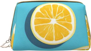 Portable Makeup Bag, Travel Organizer with Zipper, Large Cosmetic Bag, Lemon wedges Print Toiletry Case