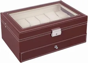 Portable Simple Jewelry Organizer Pu Leather Double Cosmetic Case Watch Earrings Necklace Display Storage Box For Women (Brown)