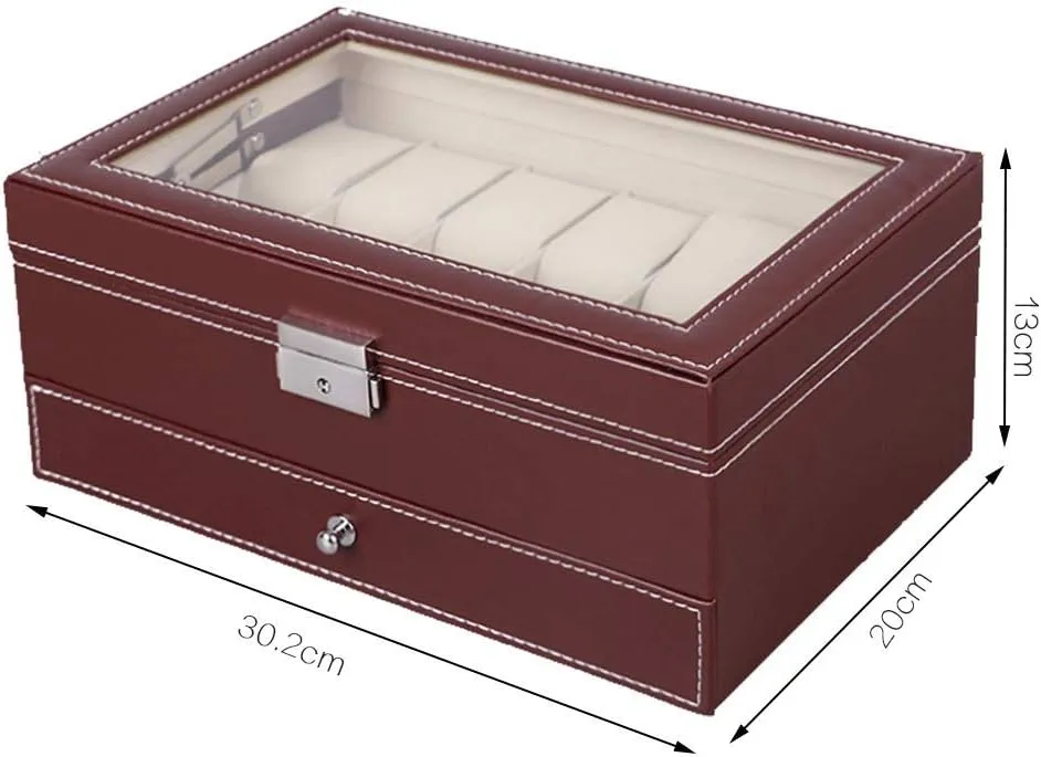Portable Simple Jewelry Organizer Pu Leather Double Cosmetic Case Watch Earrings Necklace Display Storage Box For Women (Brown)