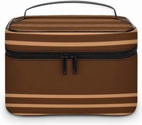 Portable Make Bag, Chocolate Stripes Cosmetic Case Portable Cosmetic Portable Organizer for Men & Women