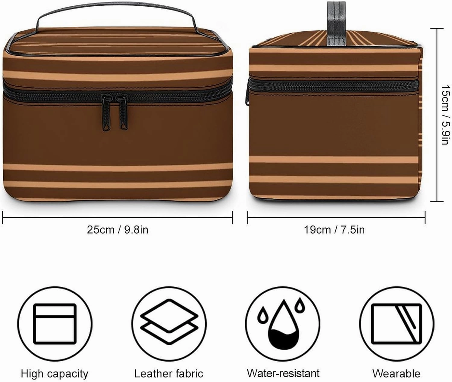 Portable Make Bag, Chocolate Stripes Cosmetic Case Portable Cosmetic Portable Organizer for Men & Women
