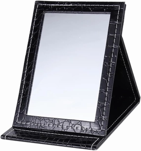 Portable Makeup Mirror with Fill Light PU Leather Vanity Mirror Black for Travel and Daily Use Durable Design for Makeup Application