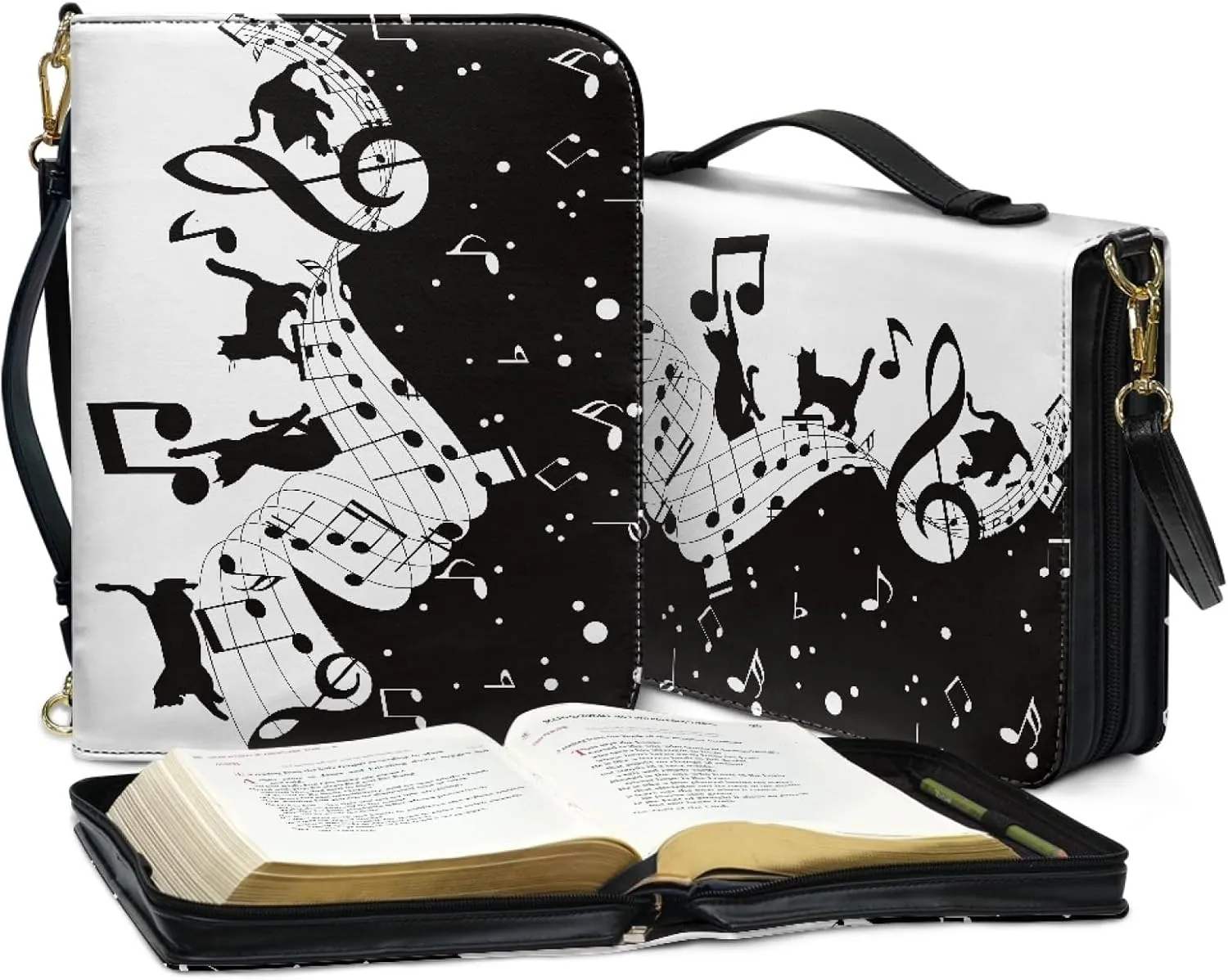 PU Leather Bible Cover for Women Men Bible Case with Handle and Shoulder Strap