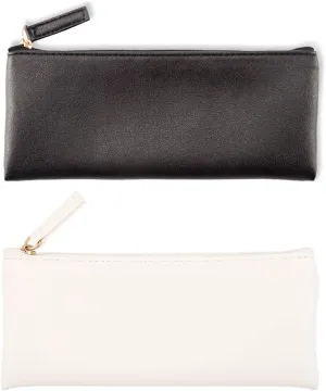 PU Leather Pencil Case Pouch Bag,Small Simple Pencil Pouch,Makeup Pouch For Girls,Boys,School,Office(Black White)