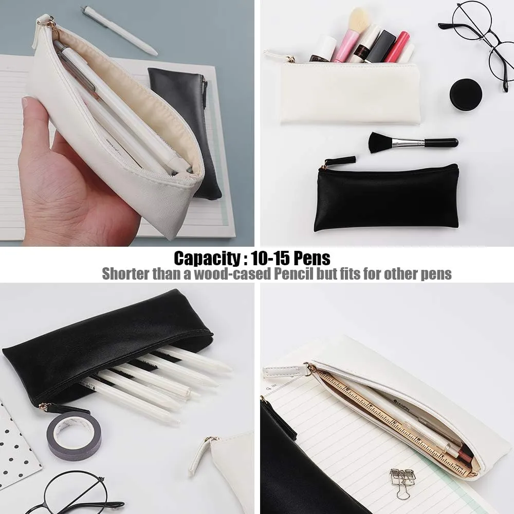 PU Leather Pencil Case Pouch Bag,Small Simple Pencil Pouch,Makeup Pouch For Girls,Boys,School,Office(Black White)