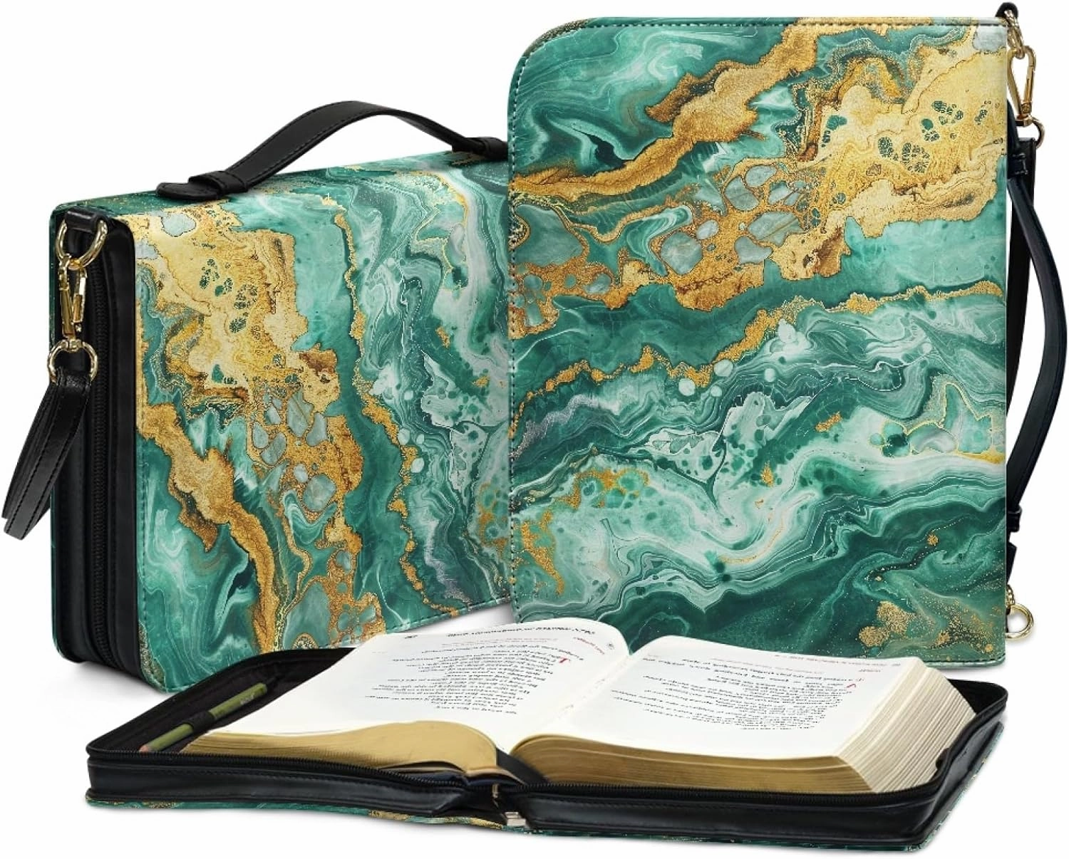 PU Leather Bible Cover for Women Men Bible Case with Handle and Shoulder Strap
